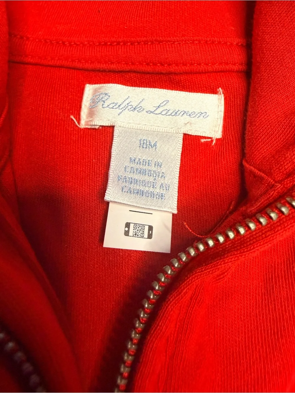 RALPH LAUREN Kids Quarter Zip Pull Over Red 100% Cotton Embroidered Pony Sz 18M